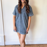 V-Neck Short Sleeve Denim Dress