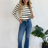 Round Neck Long Sleeve Stripe Knit Bodysuit