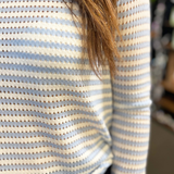 Pointelle Stripe Crew Neck Sweater