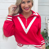 Striped Detail Quarter Zip Sweater