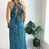 Tie Back Printed Wrap Maxi Dress