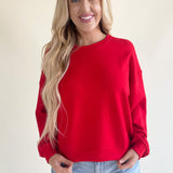 Solid Dolman Crew Neck Pullover