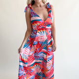 Printed Tie Shoulder Maxi Dress