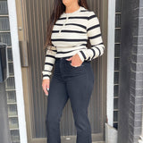 Button Front Striped Long Sleeve