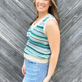 Striped Open Knit Sweater Tank