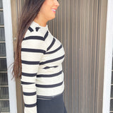 Button Front Striped Long Sleeve