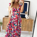 Floral Printed Ruffle Sleeve Maxi