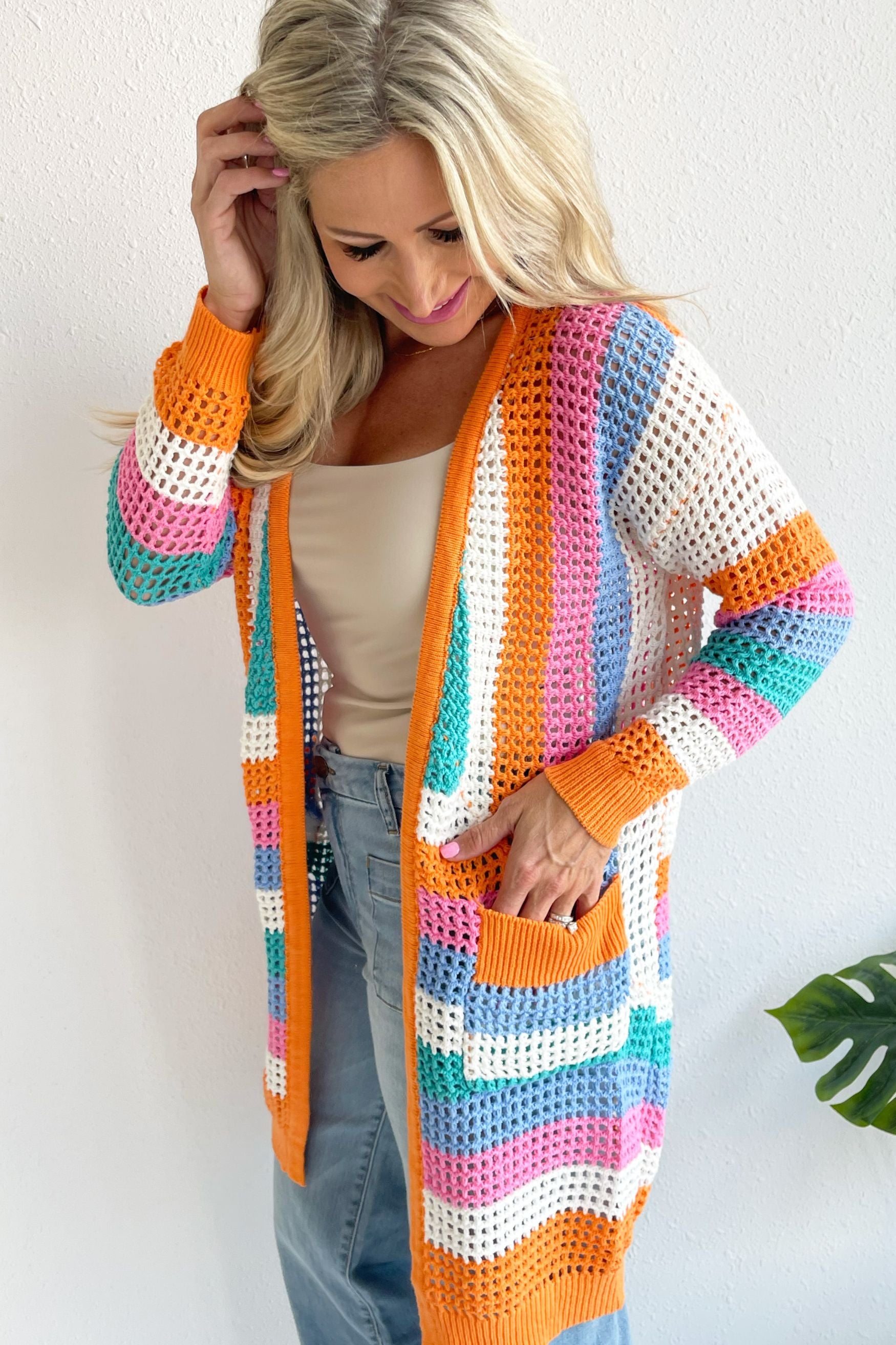 Open Knitted Long Line Cardigan