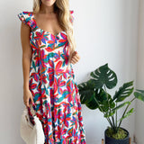 Floral Printed Ruffle Sleeve Maxi