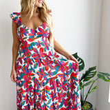 Floral Printed Ruffle Sleeve Maxi