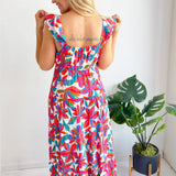 Floral Printed Ruffle Sleeve Maxi