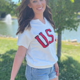 USA V-Neck Short Sleeve Sweatshirt