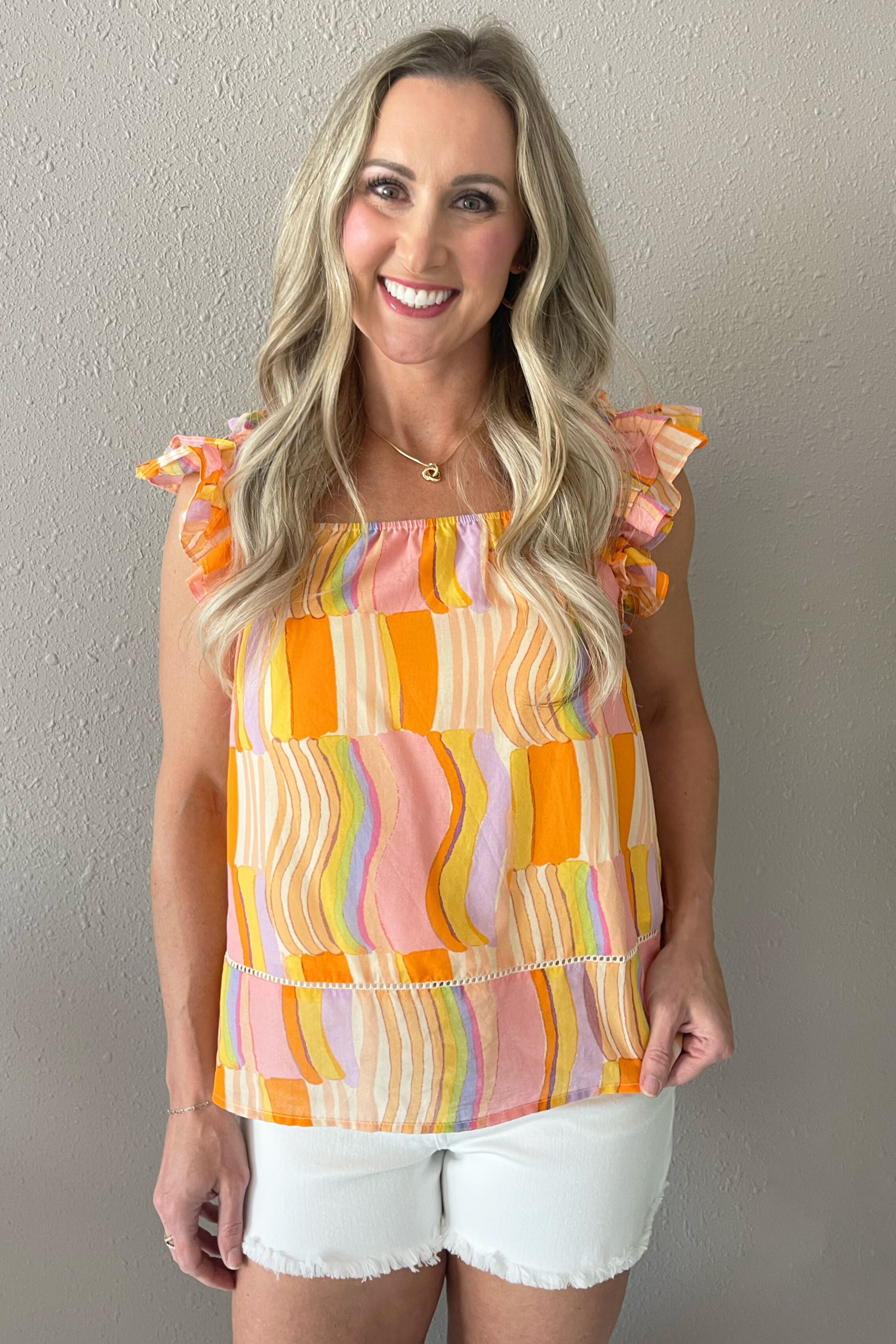 Printed Ruffle Shoulder Top