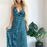 Tie Back Printed Wrap Maxi Dress