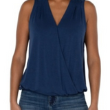 Sleeveless V Neck Drape Front Top