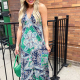 Scarf Print Halter Neck Maxi Dress