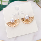 Gold Fan with Pearl Detail Earrings