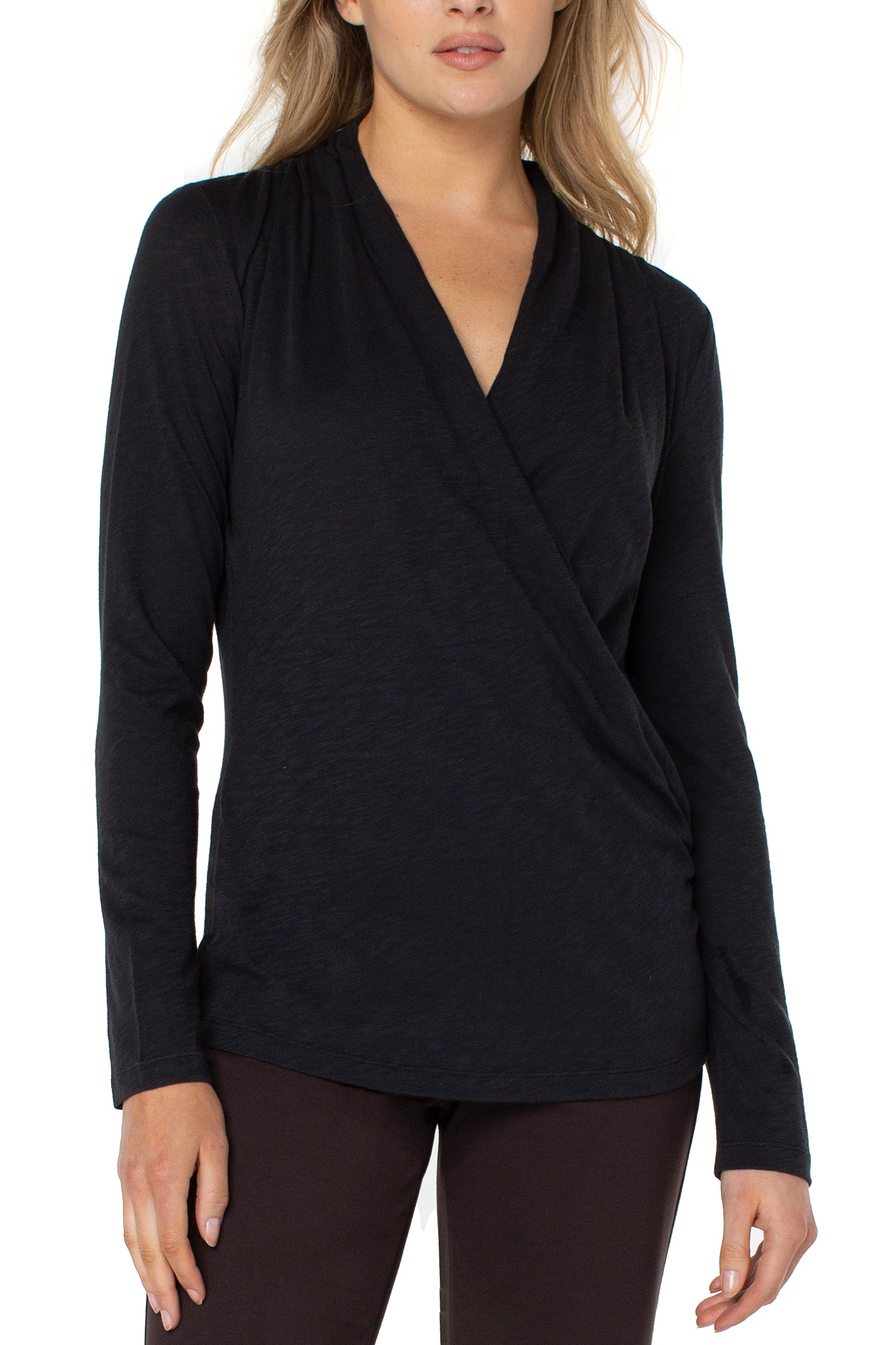 Long Sleeve Wrap Front Slub Top