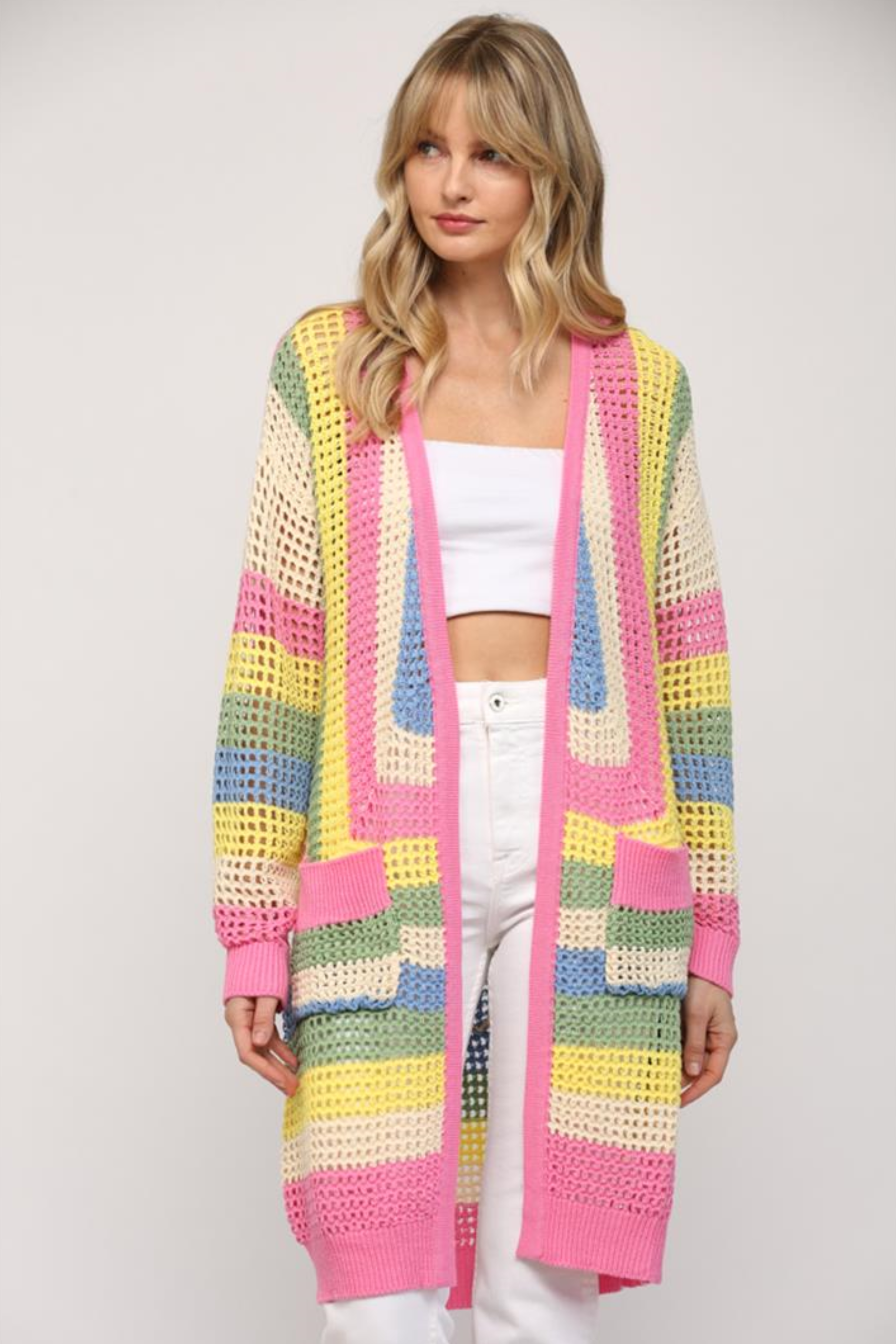 Open Knitted Long Line Cardigan