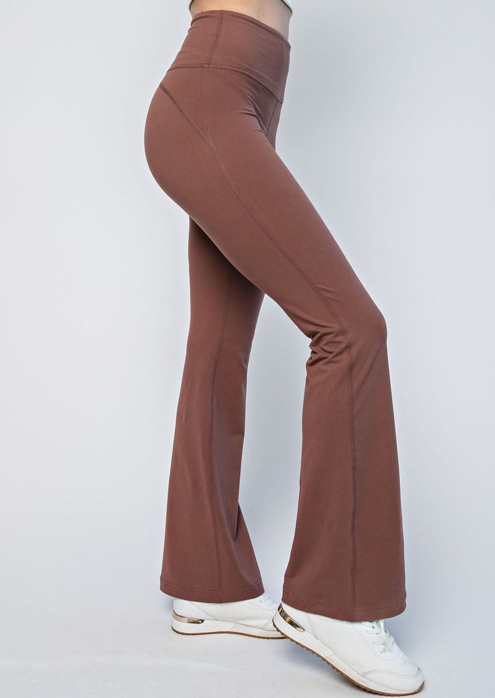 High Waist Band Bell Bottom Leggings - Smoky Topaz