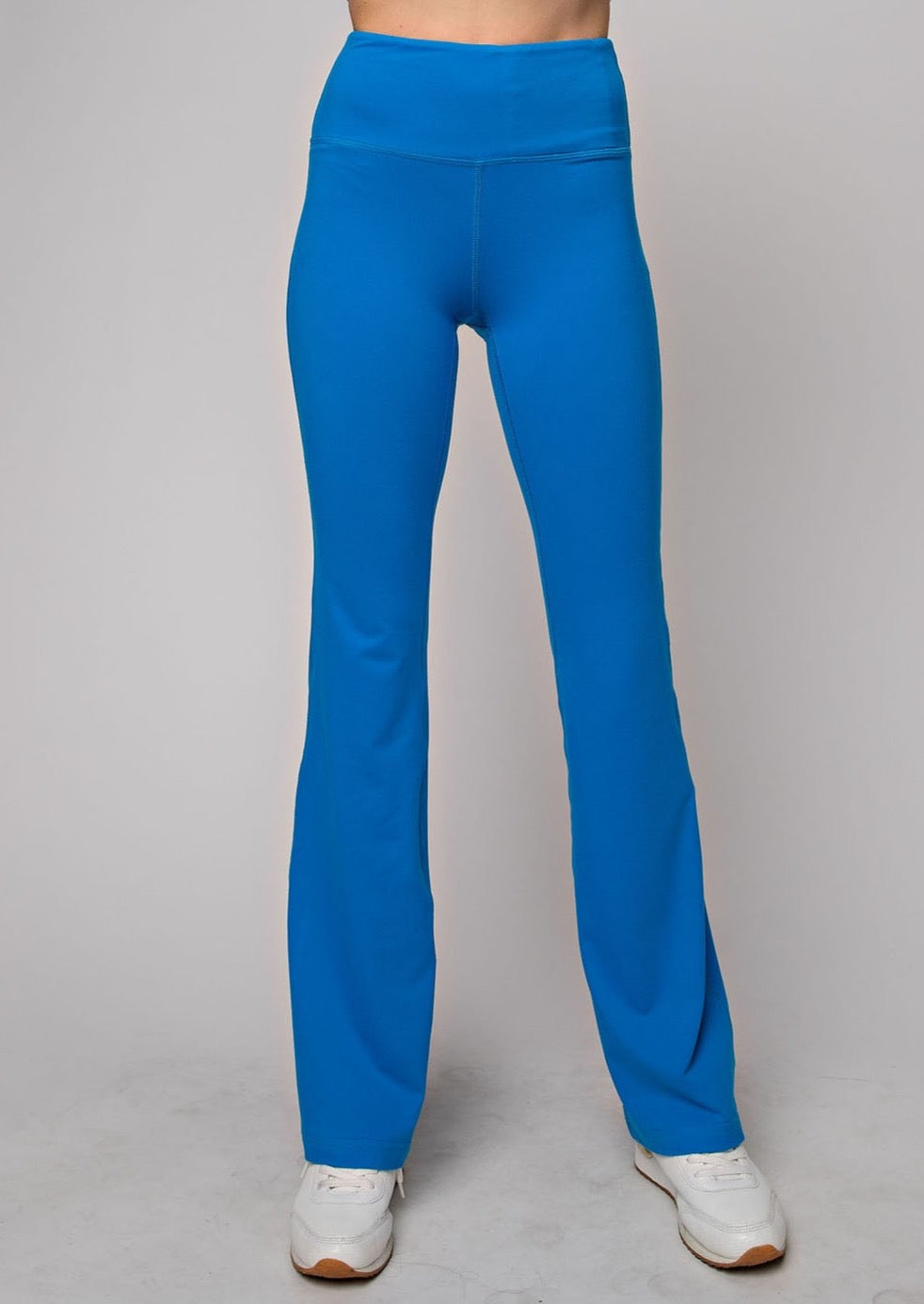 High Waist Band Bell Bottom Leggings - Sonic Blue